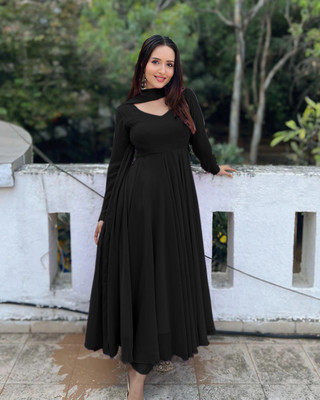 DJCM FASHION HUB Anarkali Gown(Black)