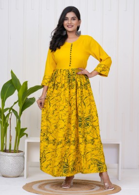 Tej Shree Fashion Anarkali Gown(Yellow)