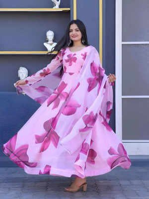 RaxuEnterprise Anarkali Gown(Pink)