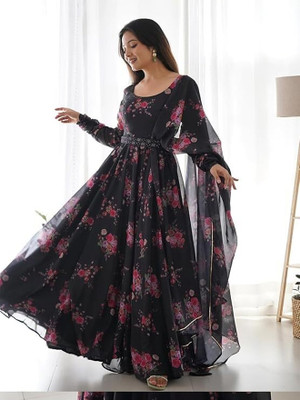 Janardan Flared/A-line Gown(Black)