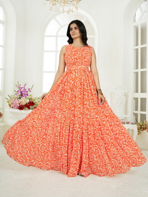 Odd by chansi Trendz Anarkali Gown(Orange)