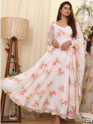 SHREE CREATION TAX Anarkali Gown(White)