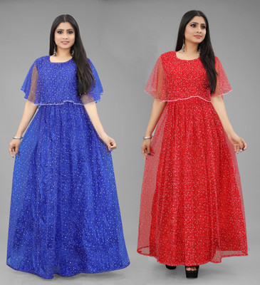 DECOFIN Flared/A-line Gown(Blue, Red)