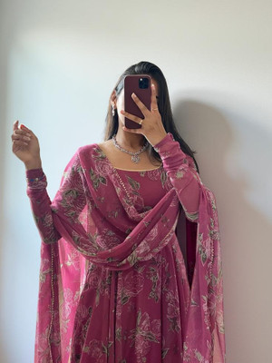 JS CREATIVE Anarkali Gown(Pink)
