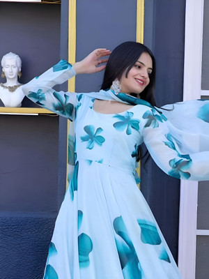 MAA FASHION HUB Anarkali Gown(Light Blue)
