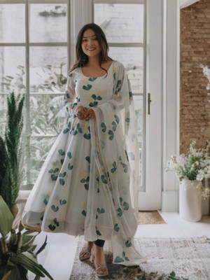 PARV ENTERPRISE Anarkali Gown(White)