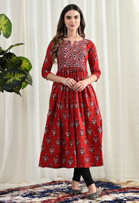 siya silk studio Women Self Design Anarkali Kurta(Red)