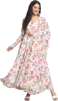 Simran Gota Anarkali Chiffon Multicolours. Full Stitched,Round Neck Full Sleeves  - As Gorwal Anarkali Gown(Multicolor)