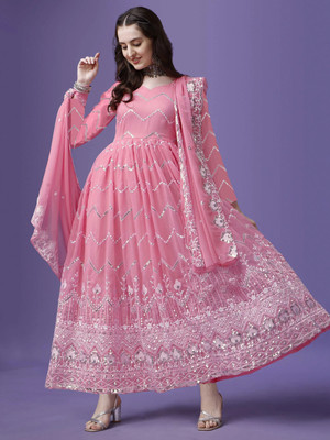 KHODIYAR ENTERPRISES Anarkali Gown(Pink)