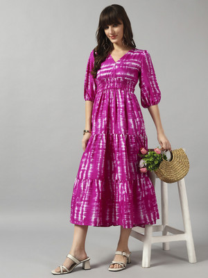 Jash Creation Women Fit and Flare Purple Maxi/Full Length Dress