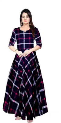 GALAXY CREATION Anarkali Gown(Dark Blue, Multicolor)