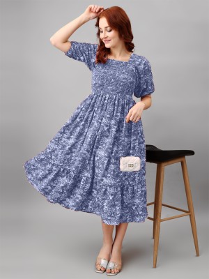 Raiyani Enterprise Women Fit and Flare Blue Dress