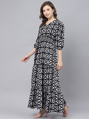 Raiyani Enterprise Women Fit and Flare Black Maxi/Full Length Dress