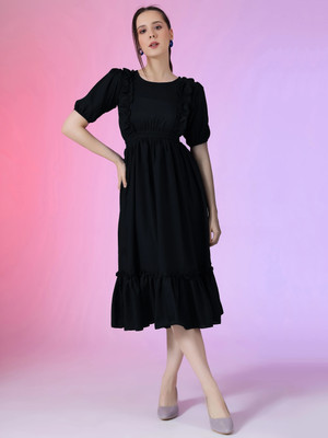 Raiyani Enterprise Women Fit and Flare Black Knee Length Dress