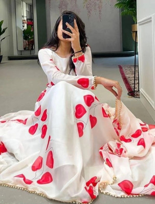 NYALKARAN ENTERPRISE Anarkali Gown(White)
