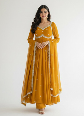 MahamStore Anarkali Gown(Yellow)