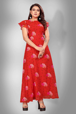 NIVUS CLOTHING Anarkali Gown(Red)