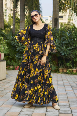 Odd by chansi Trendz Flared/A-line Gown(Black)