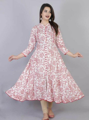 SSART Women Printed Flared Kurta(White)