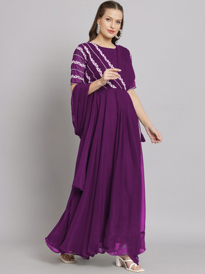 SHREE CREATION Flared/A-line Gown(Purple)
