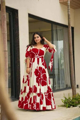 VIMURA FASHION Flared/A-line Gown(Red, White)