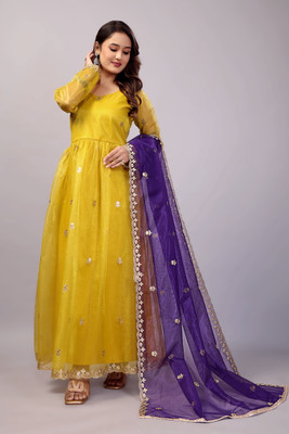 RUCHKET Flared/A-line Gown(Yellow)