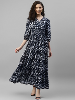 Jash Creation Women Fit and Flare Black Maxi/Full Length Dress