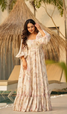 Virastix Flared/A-line Gown(Beige, Black)