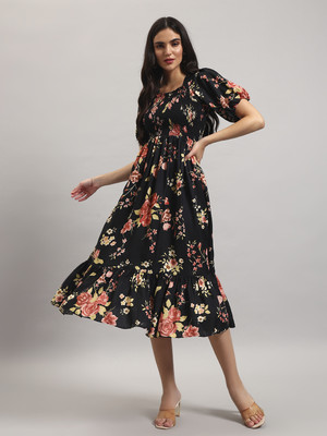 Jash Creation Women Fit and Flare Gold Ankle Length Dress