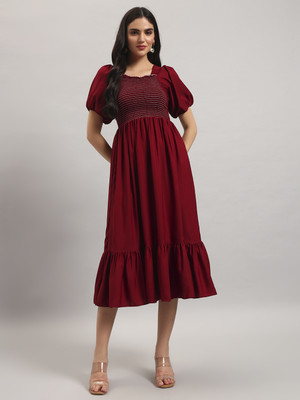 Jash Creation Women Fit and Flare Maroon Ankle Length Dress