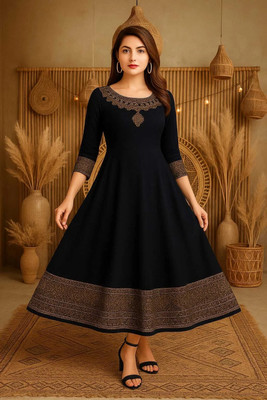 MERAJ FASHION Anarkali Gown(Black)