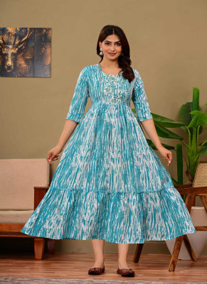 SHREE SHYAM TEXTILE Anarkali Gown(Light Blue, White)