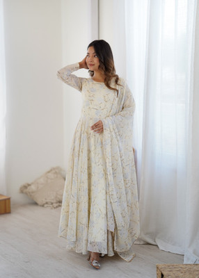 AVSAR TRENDZ Anarkali Gown(White)