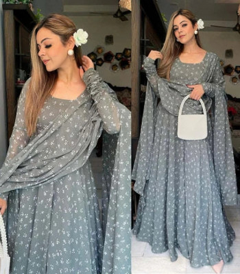Heer Enterprise Anarkali Gown(Grey)
