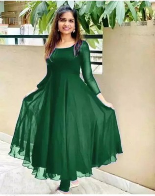 vidya fashion mart Anarkali Gown(Green)