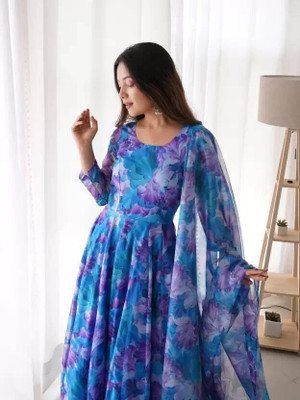 NYALKARAN ENTERPRISE Anarkali Gown(Blue)