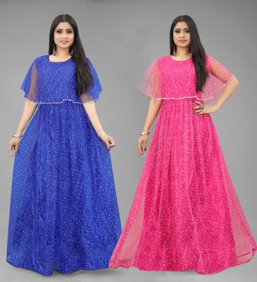 DECOFIN Flared/A-line Gown(Blue, Pink)