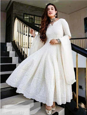 aaliya fashion Anarkali Gown(White)