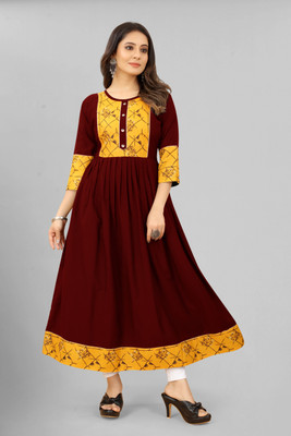 3Buddy Fashion Anarkali Gown(Maroon, Yellow)