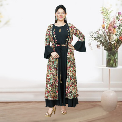 Yarnefy Flared/A-line Gown(Green)