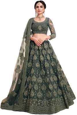 Miara Embroidered, Embellished, Self Design Semi Stitched Lehenga Choli(Light Green)