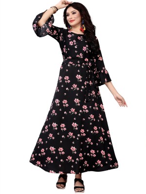 maruti fab Anarkali Gown(Black, Pink)