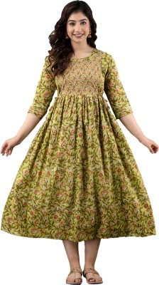 RS VALUE STORE Women Floral Print Anarkali Kurta(Green)