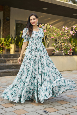Odd by chansi Trendz Flared/A-line Gown(Light Blue, Grey)