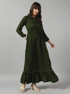 Raiyani Enterprise Women Fit and Flare Green Midi/Calf Length Dress