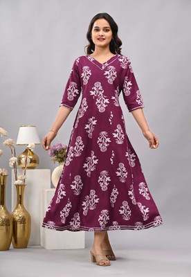 GAZLA FASHION Women Printed Anarkali Kurta(Purple)