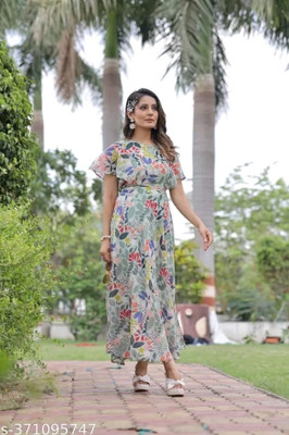 MAHIBHAG CREATION Flared/A-line Gown(Light Green)