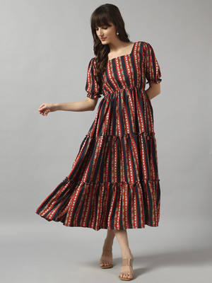 Jash Creation Women Fit and Flare Multicolor Maxi/Full Length Dress