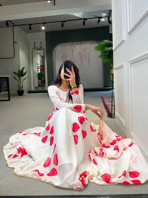 TheShivCreation Flared/A-line Gown(White, Red)