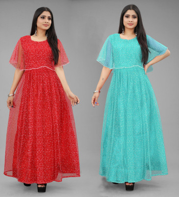 DECOFIN Flared/A-line Gown(Red, Light Blue)